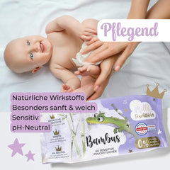 Millis Bamboo Baby Sensitive chusteczki nawilżane do delikatnej skóry dziecka - 5 x 60 sztuk - Naturalne, delikatne i zrównoważone czyszczenie - Biodegradowalne chusteczki dla niemowląt, bez plastiku i alkoholu