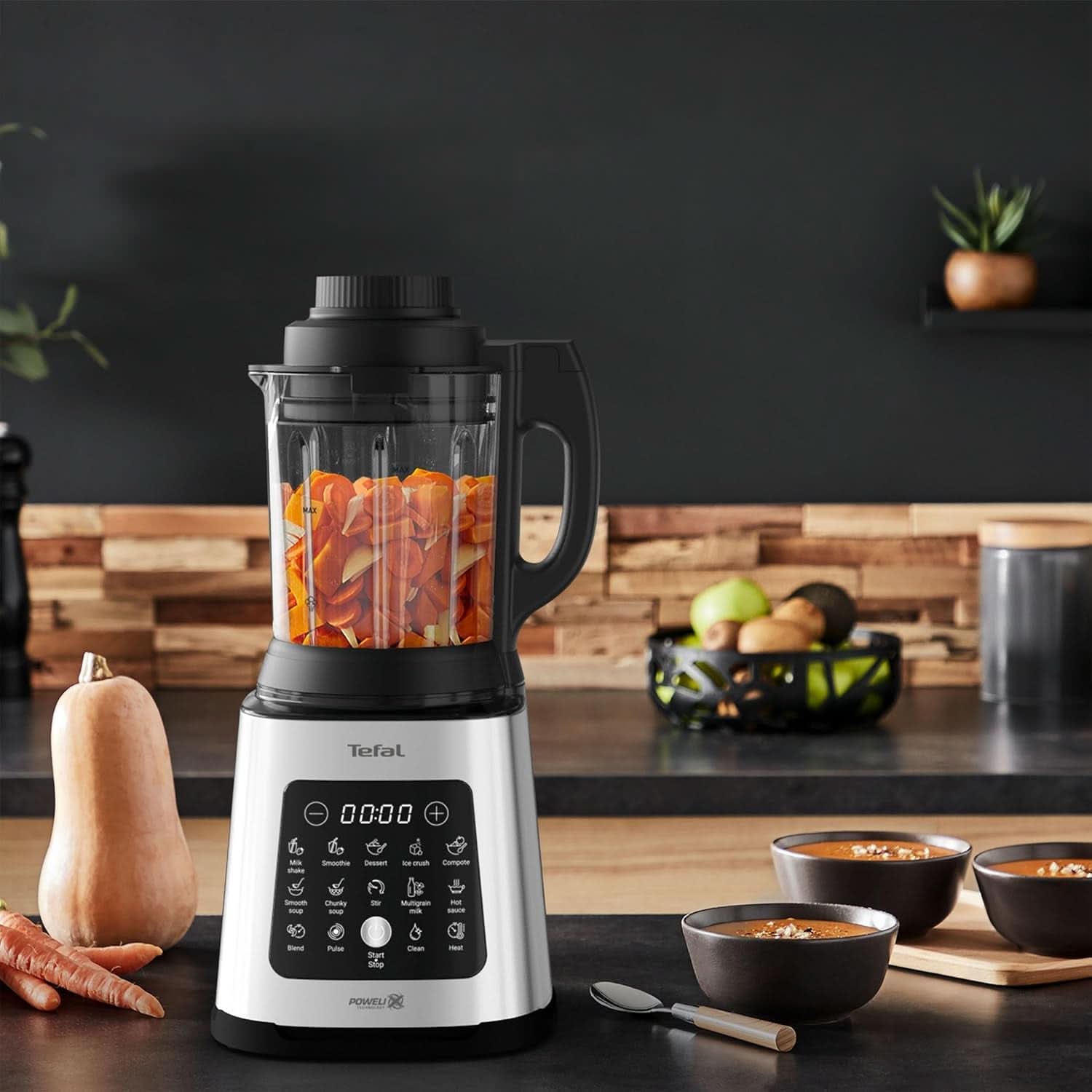 Tefal Perfectmix Cook Hochgeschwindigkeits-Standmixer, Mit Kochfunktion, 10 Auto-Programme, Heiße Und Kalte Rezepte, Abnehmbare Klingen, Inkl. Dampfkorb, Silber/Schwarz, BL83SD30 Bucatarie Naty Shop