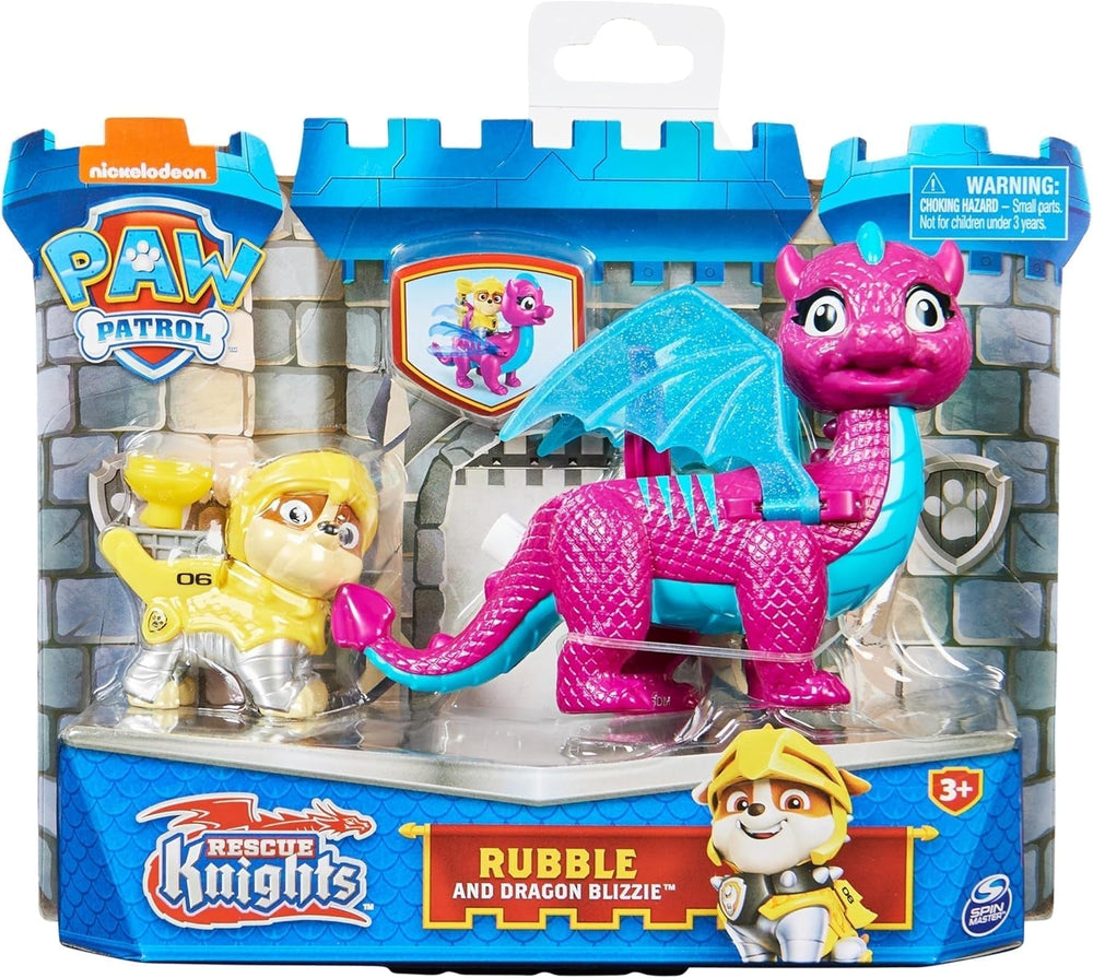 Paw Patrol, Rescue Knights Rubble și Dragon Blizzie set de figurine de acțiune, jucărie potrivită pentru copii cu vârsta de 3 ani și peste Action figures Naty Shop