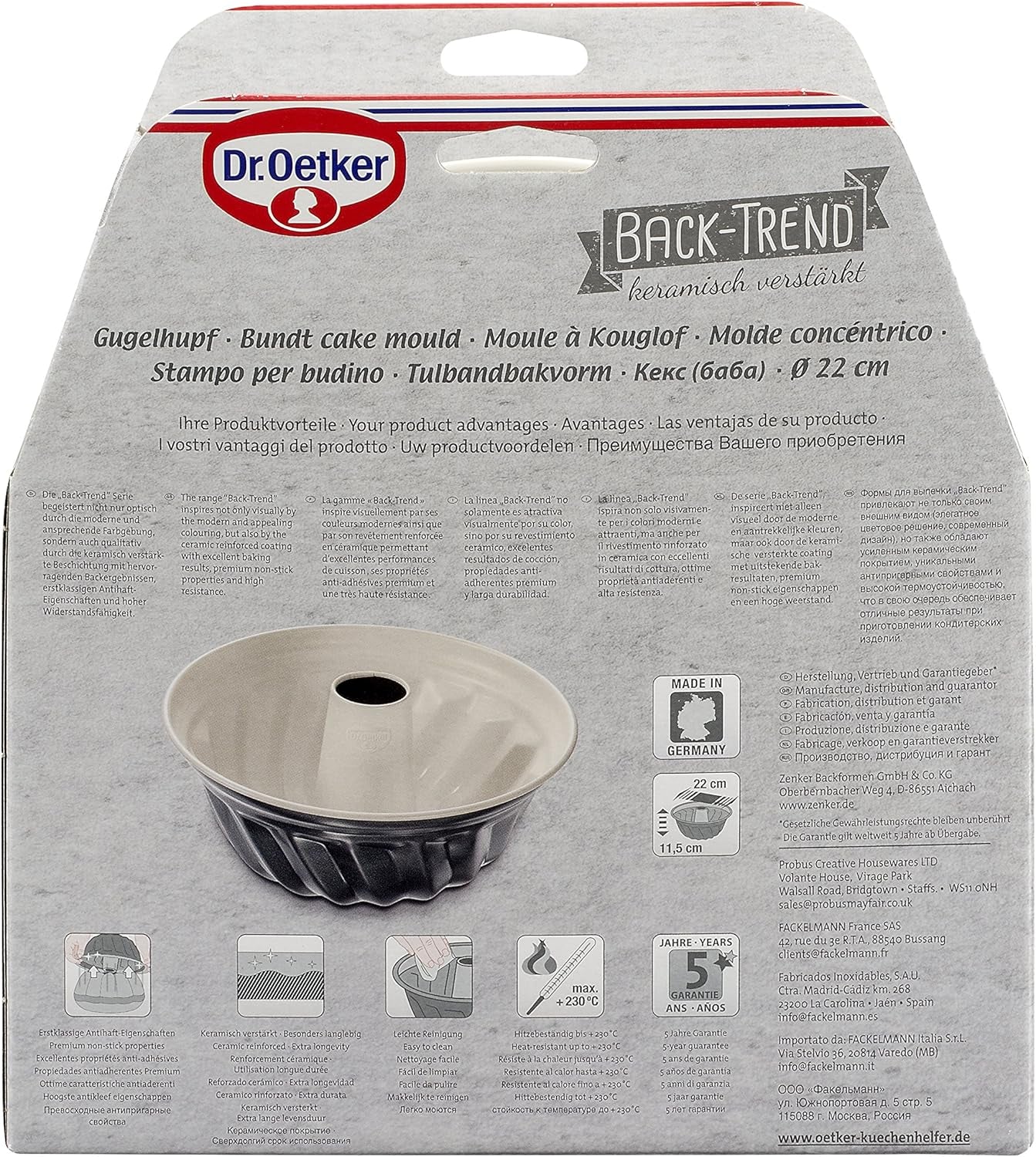 Dr. Oetker Gugelhupfform Ø 22 Cm BACK-TREND, Backform Für Gugelhupf, Runde Bundform Aus Stahl Mit Keramisch Verstärkter Antihaft-Beschichtung (Farbe: Creme/Anthrazit), Menge: 1 Stück Matrite si tavi pentru copt Naty Shop