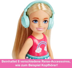 Zabawka Barbie Chelsea Lalka i akcesoria Zestaw podróżny dla psa 6 elementów, w tym stojak dla psa HJY17 Naty Shop Dolls