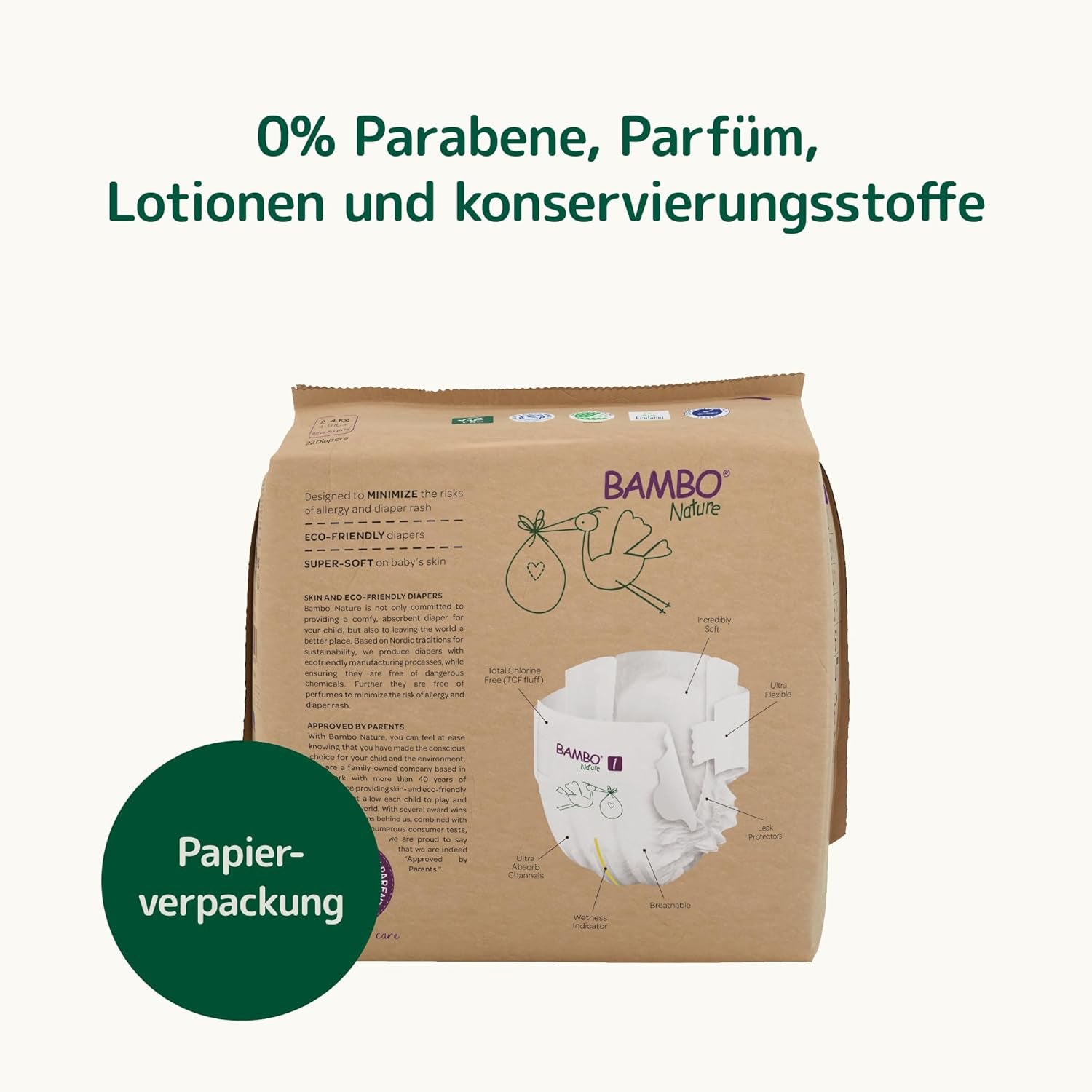 Pieluszki dziecięce Bambo Nature, rozmiar 1 (2-4 kg), 132 sztuki w pudełku miesięcznym | Pieluszki Premium ze zwiększoną ochroną przed wyciekami | Najwyższy komfort i swoboda dla noworodków | Pieluchy testowane dermatologicznie