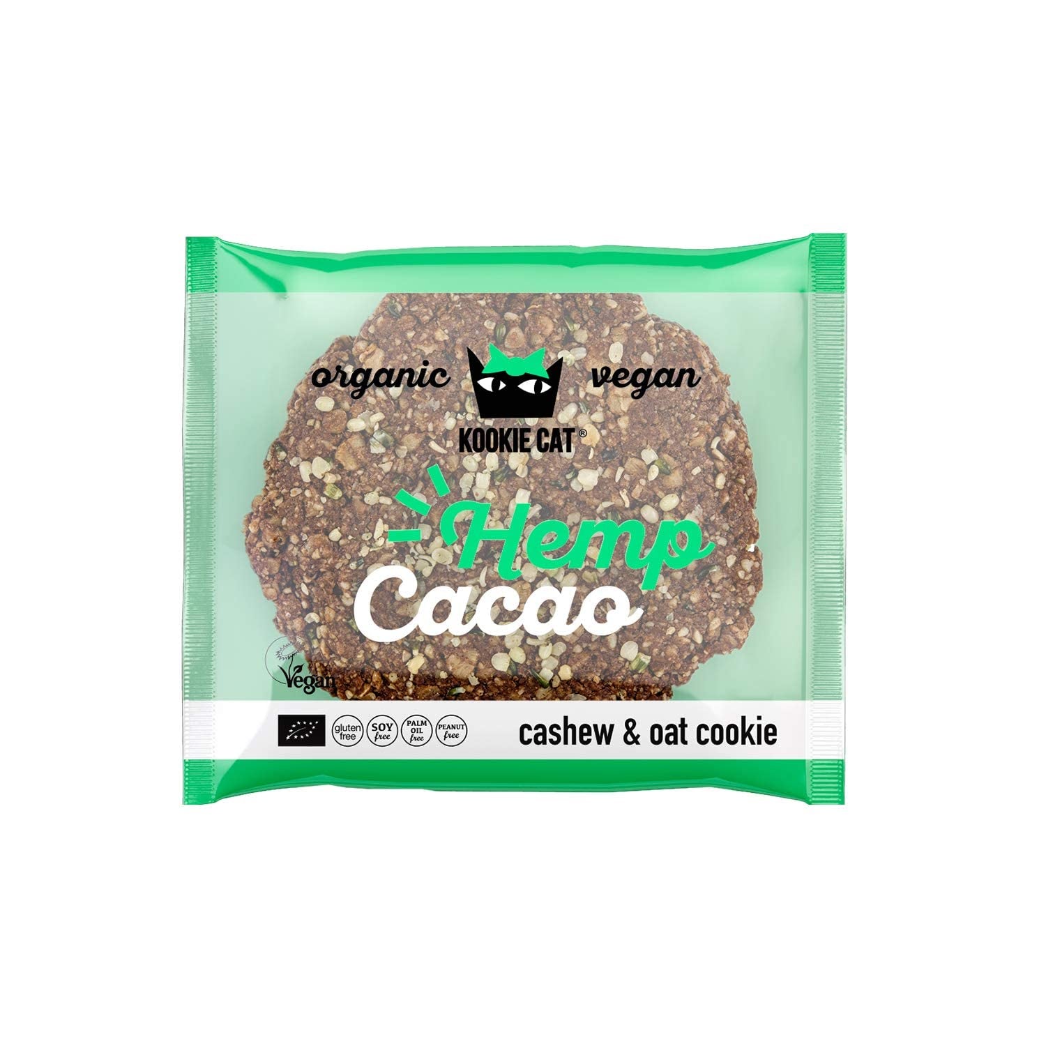 Semințe de cânepă și cacao - Fursecuri vegane ambalate individual, fără gluten, fără soia, organice, cu caju și ovăz - Pachet multiplu de 12 x 50g