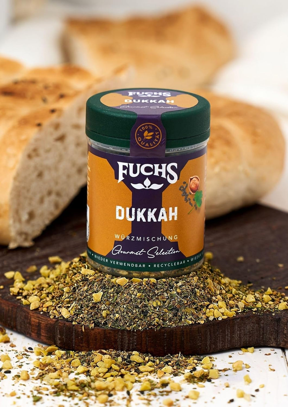 Fuchs Gewürze Gourmet Selection Naher Osten-Afrika – Dukkah Gewürzmischung, nachfüllbarer Gewürz Mix, zum Verfeinern von Fisch und Lamm, wegańskie, 50 g