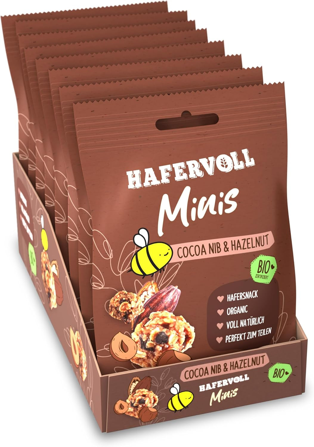 HAFERVOLL Minis Rzepak i Banan 8x 65g - Certyfikowane organiczne, z miodem, bez dodatku cukru, idealne do dzielenia się