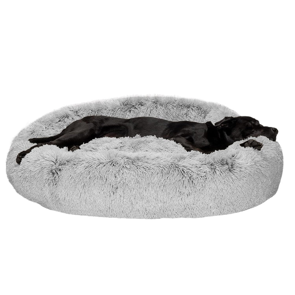 Pat pentru pisici de interior, lavabil, cu role de gât detașabile, pentru animale de companie de până la 4,1 kg – Covoraș de pluș cu imprimeu de diamant – Gri, mărimea S