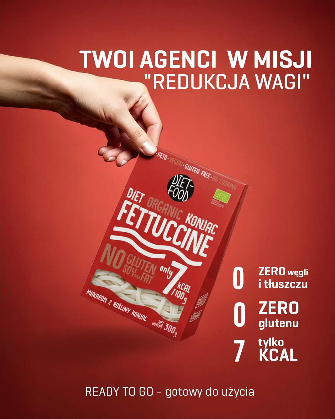 Fettuccine Konjac Noodles Bio Shirataki Diet-Food - 300g, niskowęglowodanowy, bez cukru, keto, wegański, niskokaloryczny, bezglutenowy i bez jajek, wyprodukowany z mąki Konjac