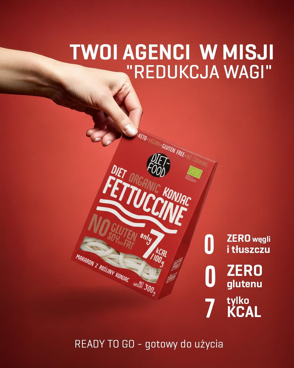Fettuccine Konjac Noodles Bio Shirataki Diet-Food - 300g, niskowęglowodanowy, bez cukru, keto, wegański, niskokaloryczny, bezglutenowy i bez jajek, wyprodukowany z mąki Konjac