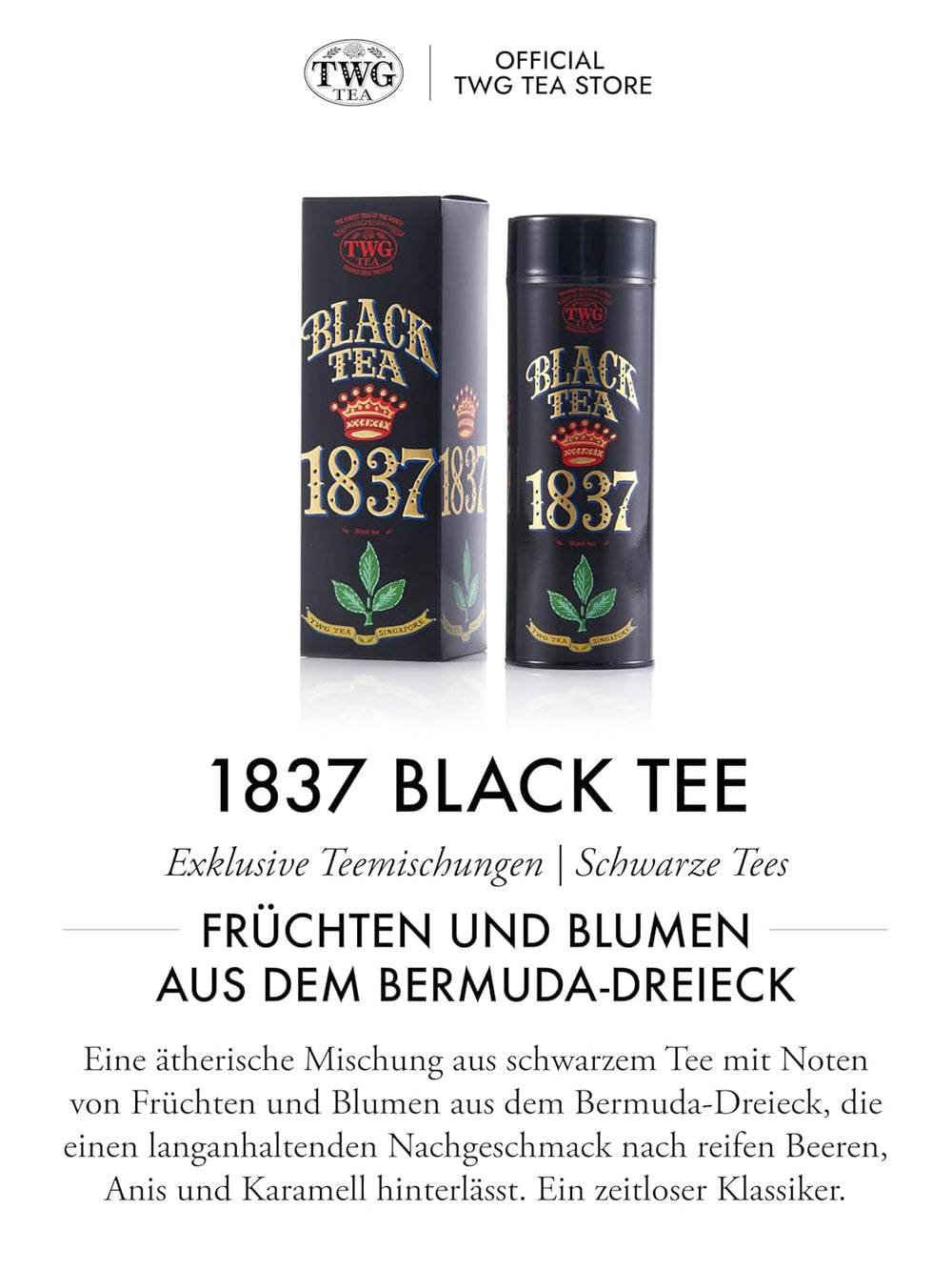 TWG Tea | 1837 Black Tea | Ceai negru | Fructe și flori | Cutie Haute Couture, 100 g | Set cadou