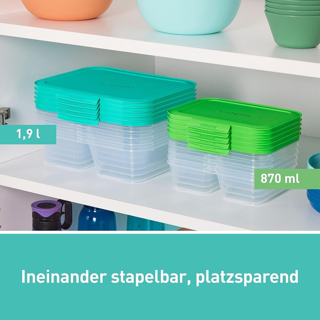 Sistema Nest IT containere pentru depozitarea alimentelor Meal Prep Boxes | 1,9 litri containere de depozitare etanșe cu TREI compartimente și capace | BPA-Free | Verde | 5 bucăți Cutii depozitare alimente Naty Shop