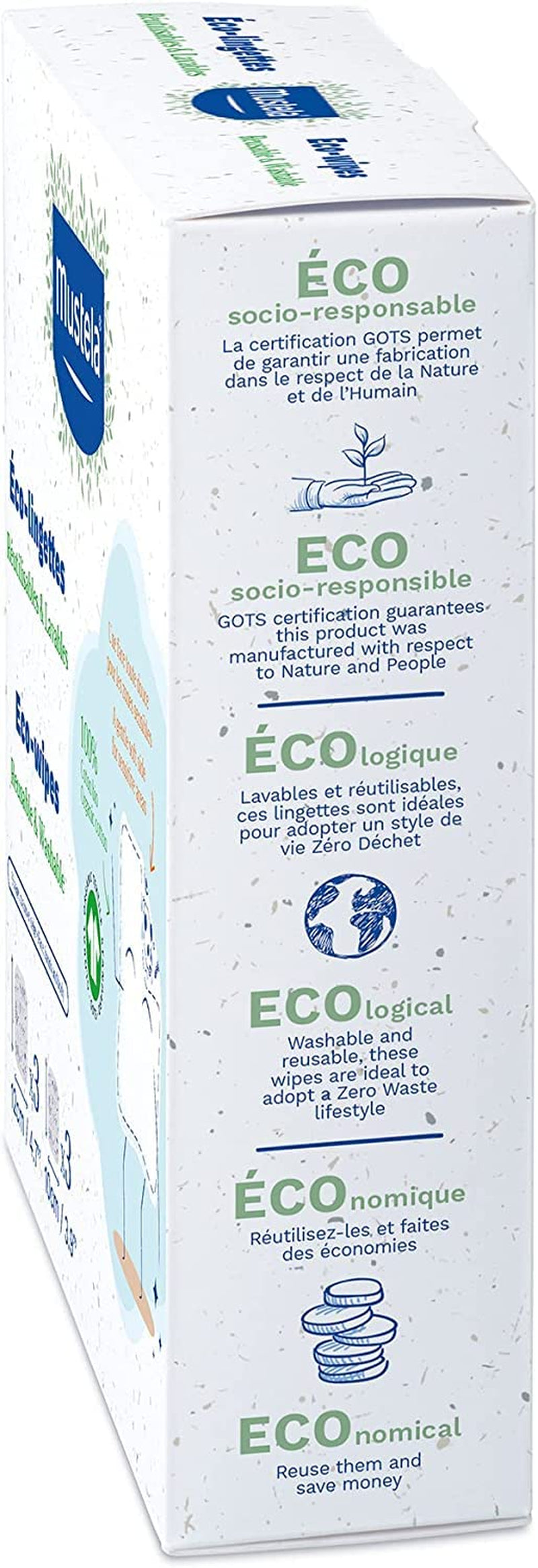 Pieluszki wielokrotnego użytku do ciała i makijażu, w 100% z bawełny GOTS, dla niemowląt i całej rodziny - oczyszczają skórę i pochłaniają brud, odpowiednie dla skóry wrażliwej (6 szt.)