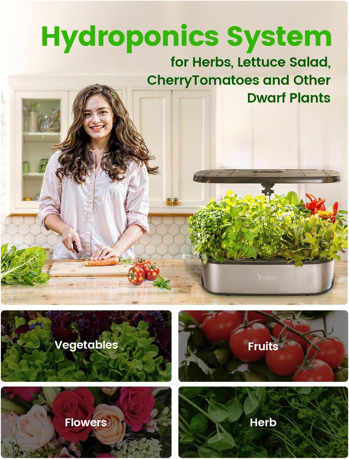 System uprawy hydroponicznej LPH-SE Wi-Fi, inteligentny zestaw do 12-doniczkowego inteligentnego ogrodu ziołowego, kryty ogród z oświetleniem LED do uprawy o mocy 24 W, zbiornik na wodę o pojemności 5,5 l, system pompowania, automatyczny timer