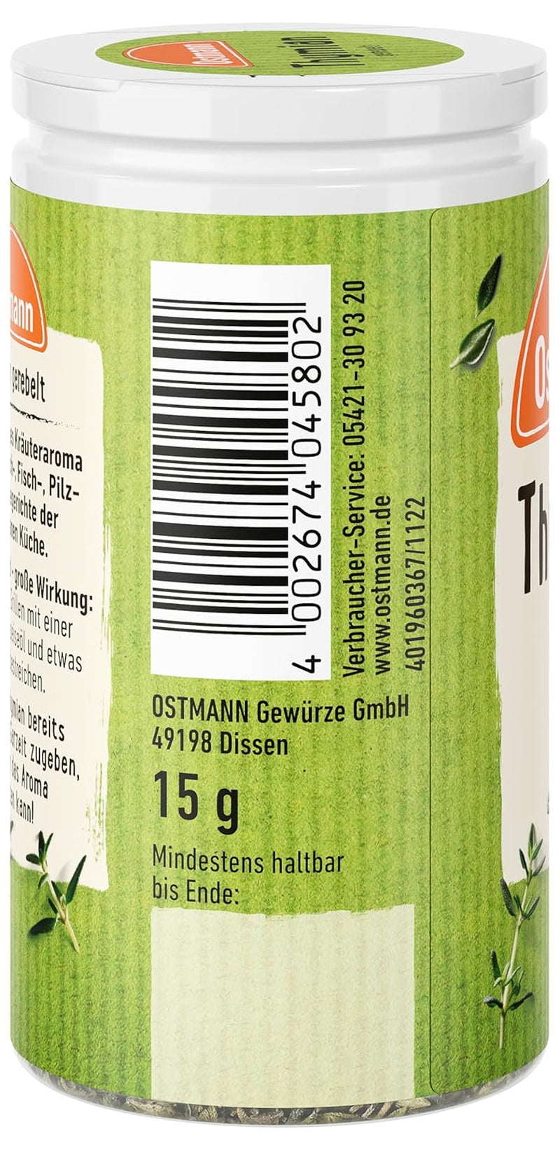 Ostmann Thyme gerebelt 15 g Thyme-Gewürz für viele Fleisch-, Fisch-, Pilz-, und Gemüsegerichte der Mediterranen Küche, Ilość: 1 szt.