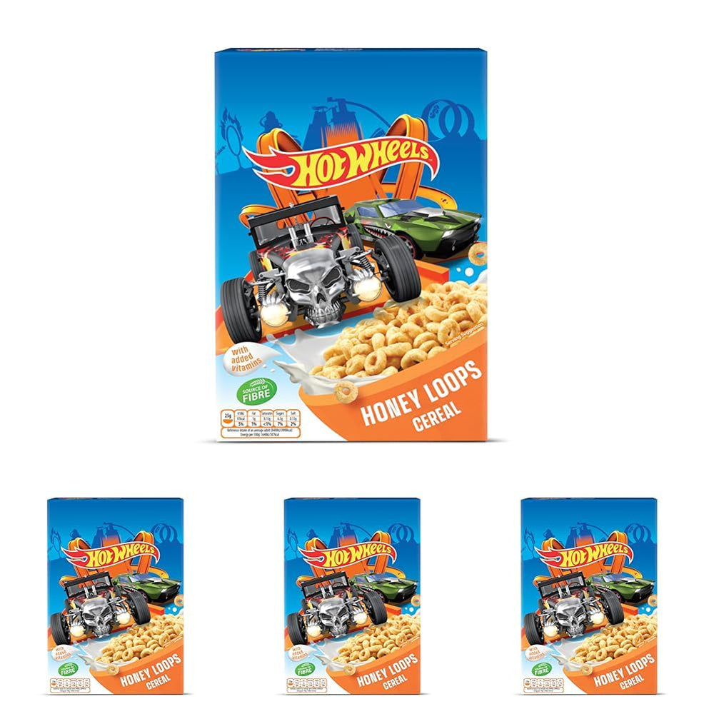 Hot Wheels Honey Loops Chrupiące pełnoziarniste płatki śniadaniowe z dodatkiem witamin, 1 opakowanie (1 x 375 g)