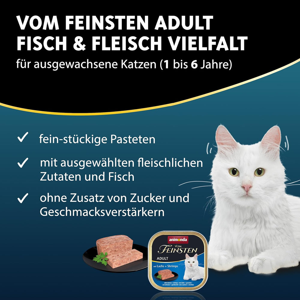 animonda Vom Feinsten Adult Fish & Meat Variety (32 x 100 g), hrană umedă pentru pisici adulte, hrană pentru pisici fără cereale și fără zahăr, pateuri fine în bucăți