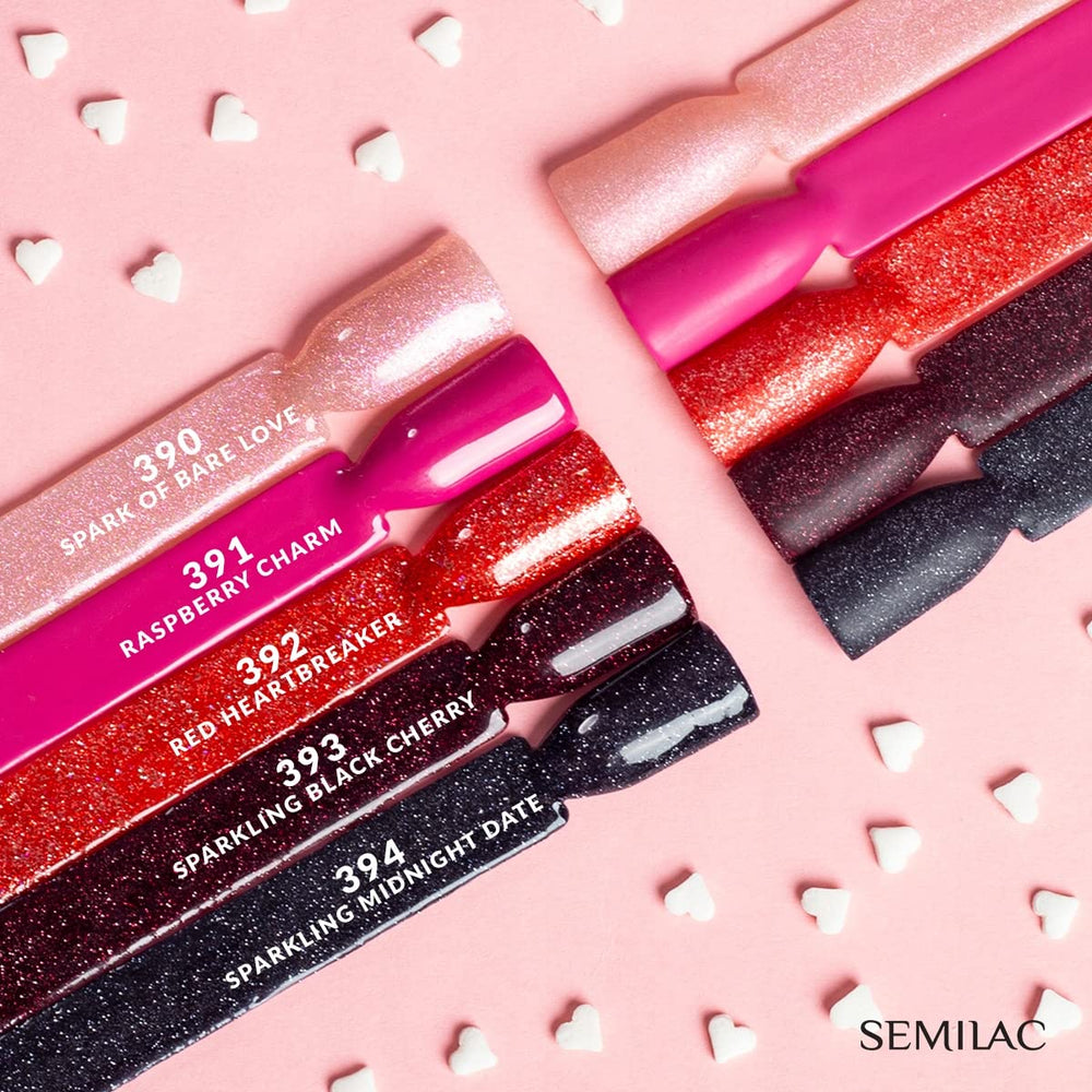 Lakier UV do paznokci Semilac 394 Sparkling Midnight Date 7 ml - Ciemne nocne niebo z efektem brokatu - Kolekcja Love Is In The Nails