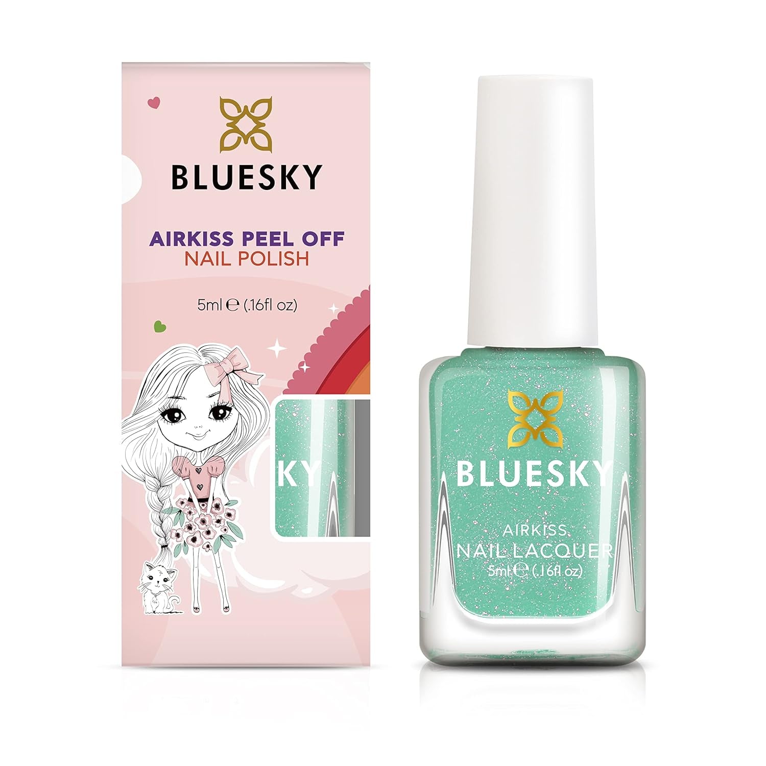 Lakier do paznokci Bluesky Kids - Turkusowy Splash, Turkusowa zieleń. Easy Peel Off, nietoksyczny, nieślizgający się lakier do paznokci na bazie wody dla dzieci 5 ml