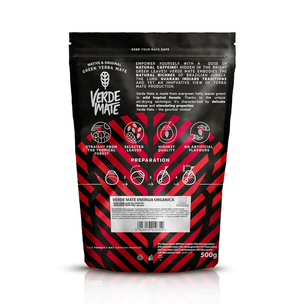 Verde Mate Green Orgánica Energia Guarana 500G | Ceai Yerba Mate organic din Brazilia | Conținut natural de cofeină | Ceai Mate organic