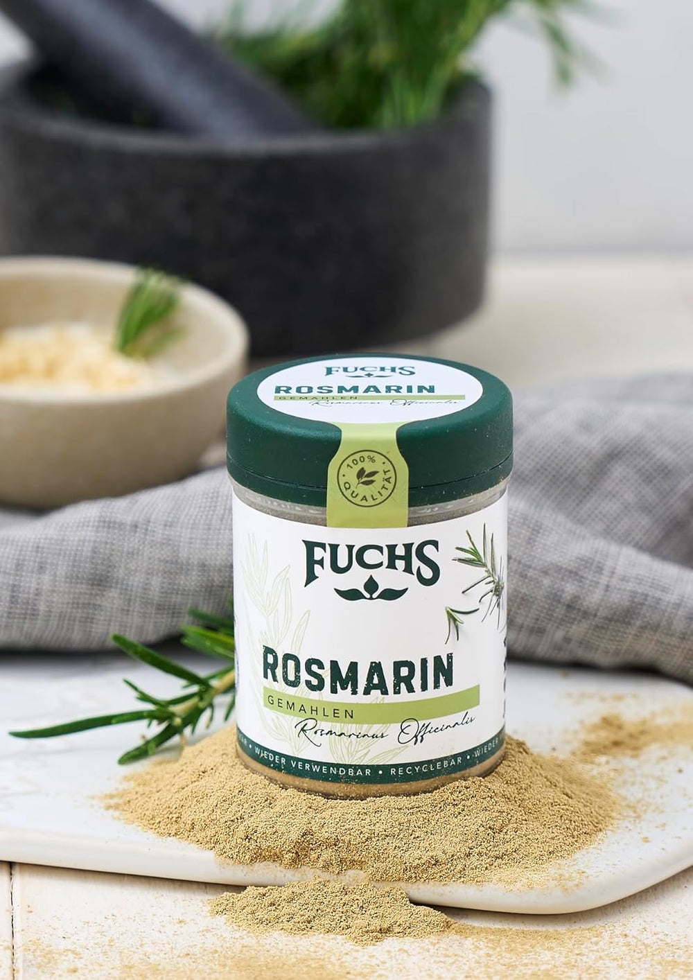 Fuchs Gewürze - Rosmarin gemahlen - zum Würzen von Fisch, Fleisch und Gemüse - naturalne składniki - 30 g w wiederverwendbarer, recyclebarer Dawka