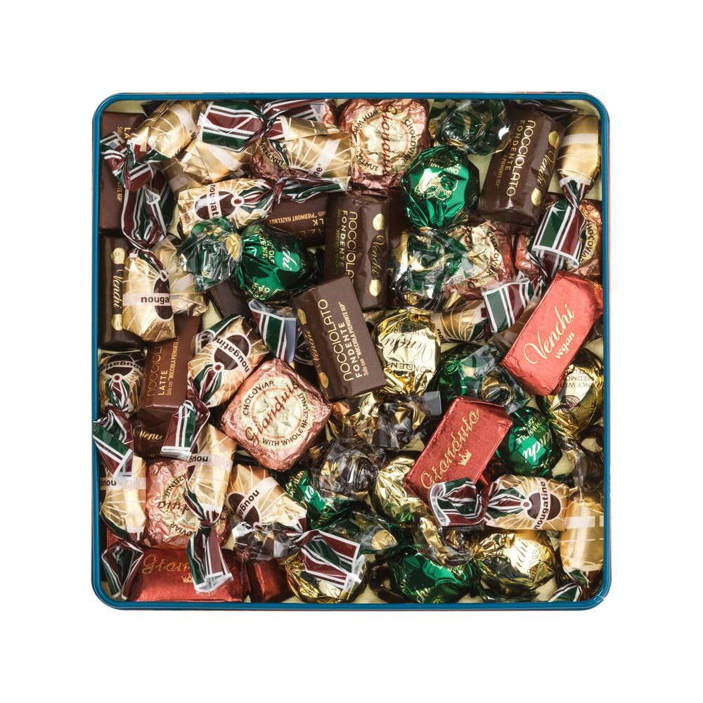 Venchi, Murrine Collection - Cutie cadou maxi de culoare portocalie cu praline de alune asortate, 600 grame Bomboane de Ciocolata Naty Shop