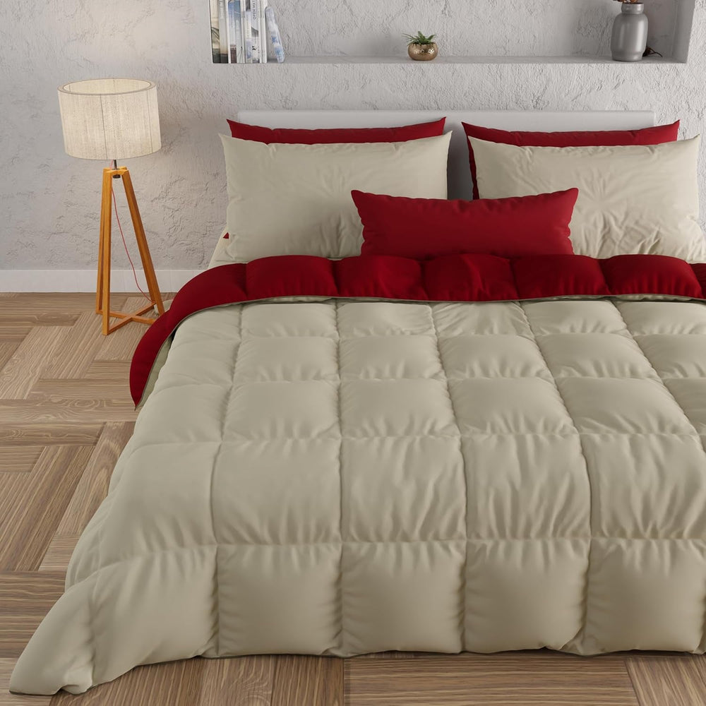 PETTI Artigiani Italiani - Podwójna kołdra zimowa, maxi, monochromatyczna, dwustronna, biała, szara, 100% Made in Italy Kołdry i kołdry Naty Shop Bordeaux taupe Una Piazza E Mezza