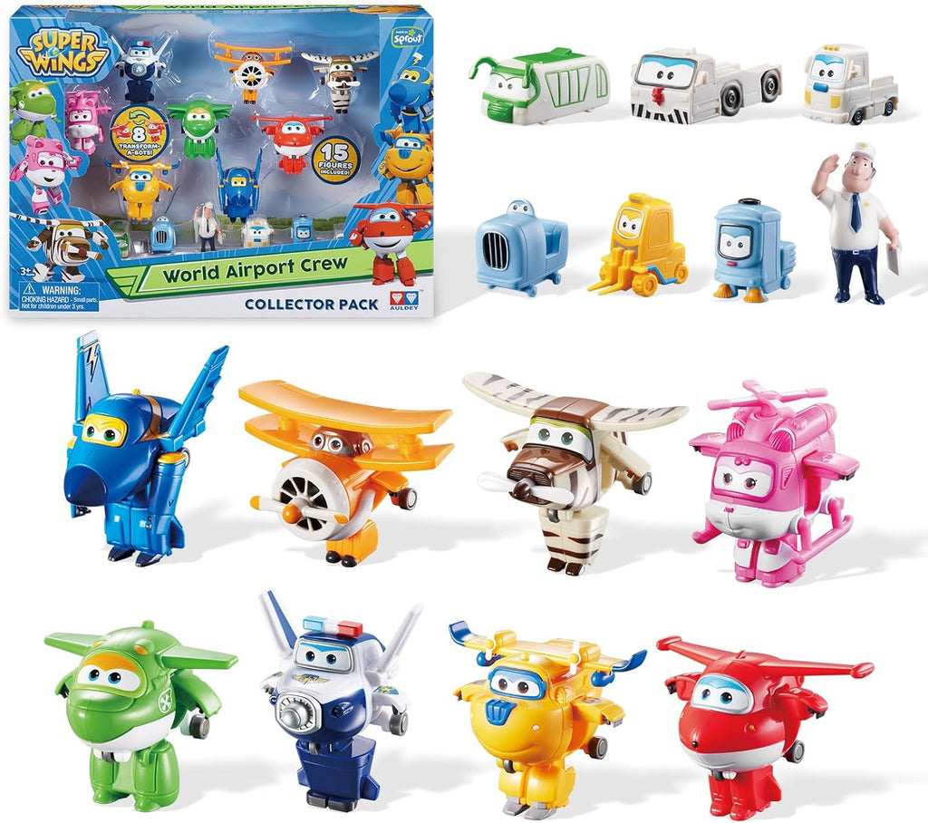 Super Wings Transform-A-Bots World Airport Crew - Seria 1 - Crew Collector's Pack - 15 figuri de jucărie - Figuri de 5,1 cm Action figures Naty Shop S1-15 Cifre