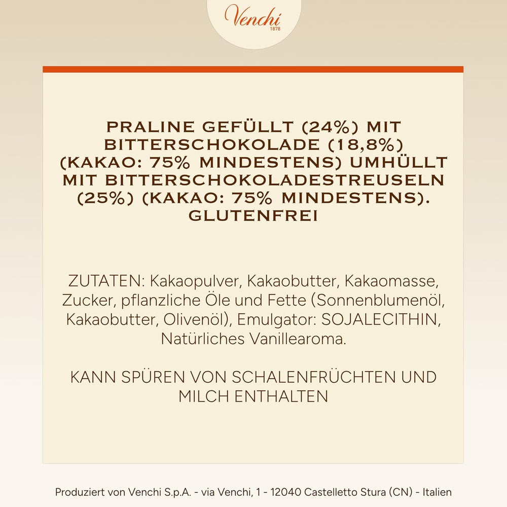 Venchi - Chocoviar w kostkach 75% - Praliny z nadzieniem „Cuor di Cacao”, ekstra ciemna czekolada i granulat Chocoviar 75% - opakowanie zbiorcze 1 kg - Wegańskie - Bezglutenowe