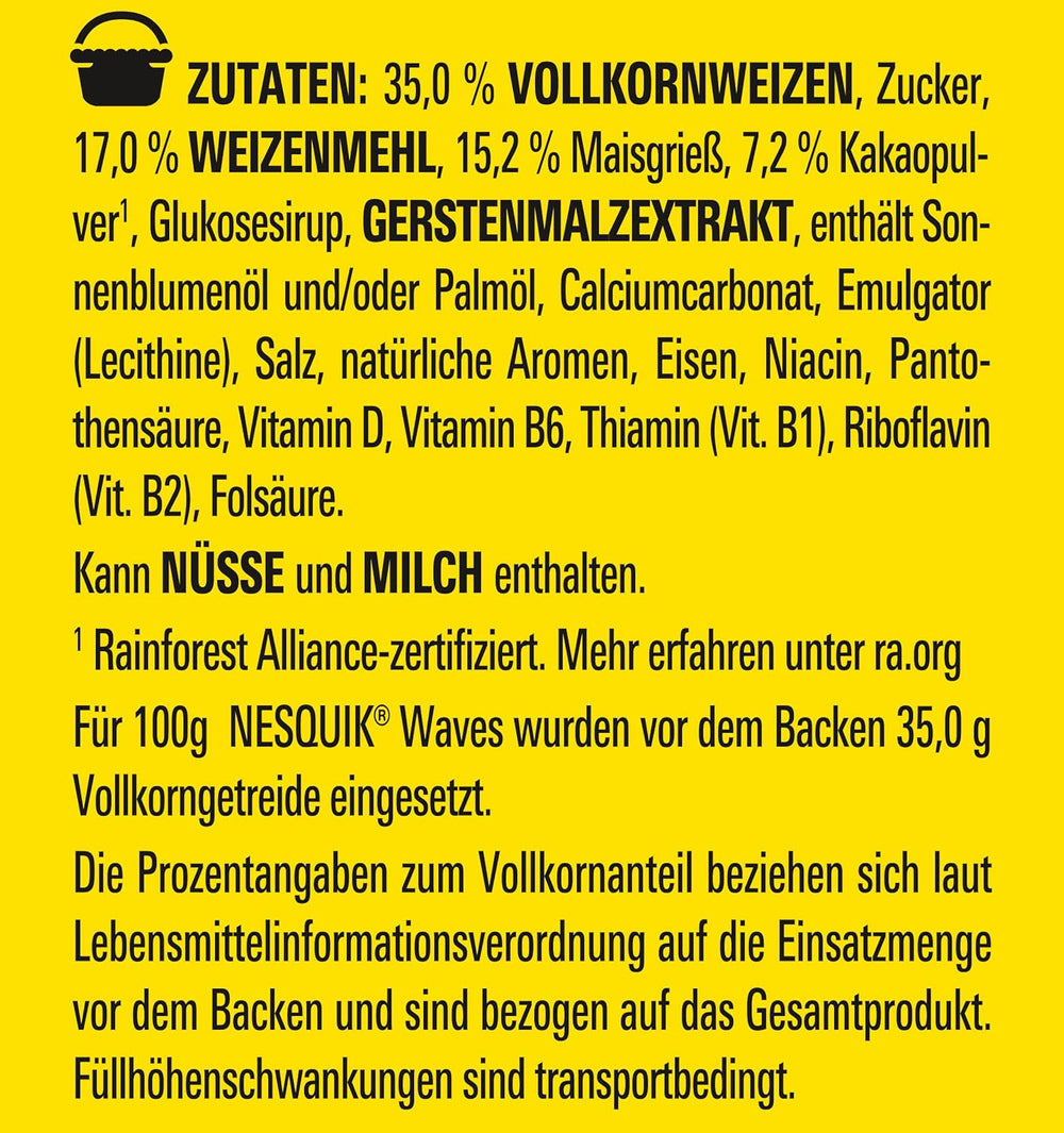 Nestlé Choco Waves, chrupiące śniadanie czekoladowe w kształcie fali (33% zawartości pełnego ziarna), 1 opakowanie (1 x 330g)