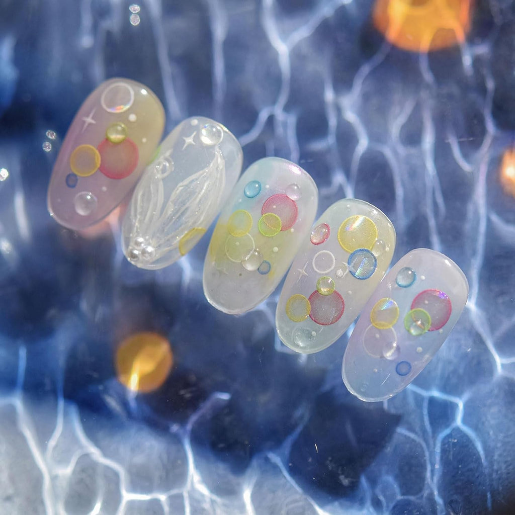 JMEOWIO 3D Nagelsticker Bunte Blasen Nail Art Sticker Selbstklebend Nagelaufkleber 5D Stereoskopisch Dekoration Nageldesign Zubehör 1 Blatt