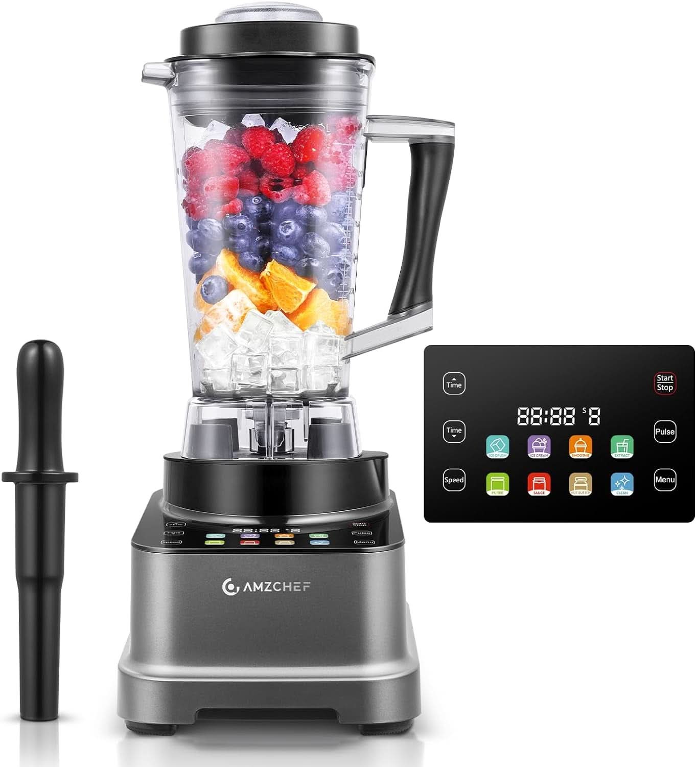 Blender AMZCHEF, 8 inteligentnych menu i 10 prędkości, ekran dotykowy LCD Kitchen Naty Shop Grau