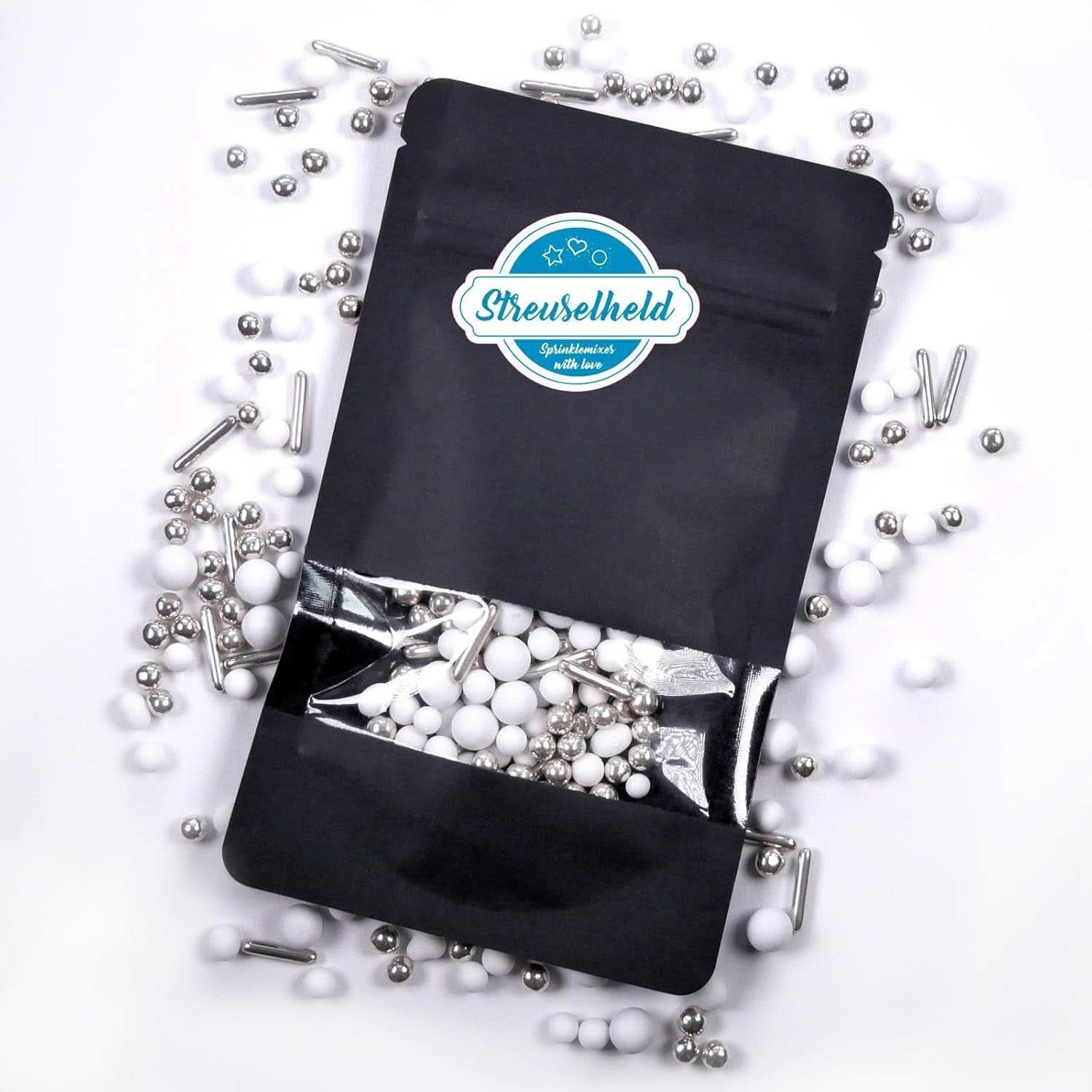 Mieszanka czekoladowa Streusel Hero Srebrno-biała posypka, 40 gramów Naty Shop