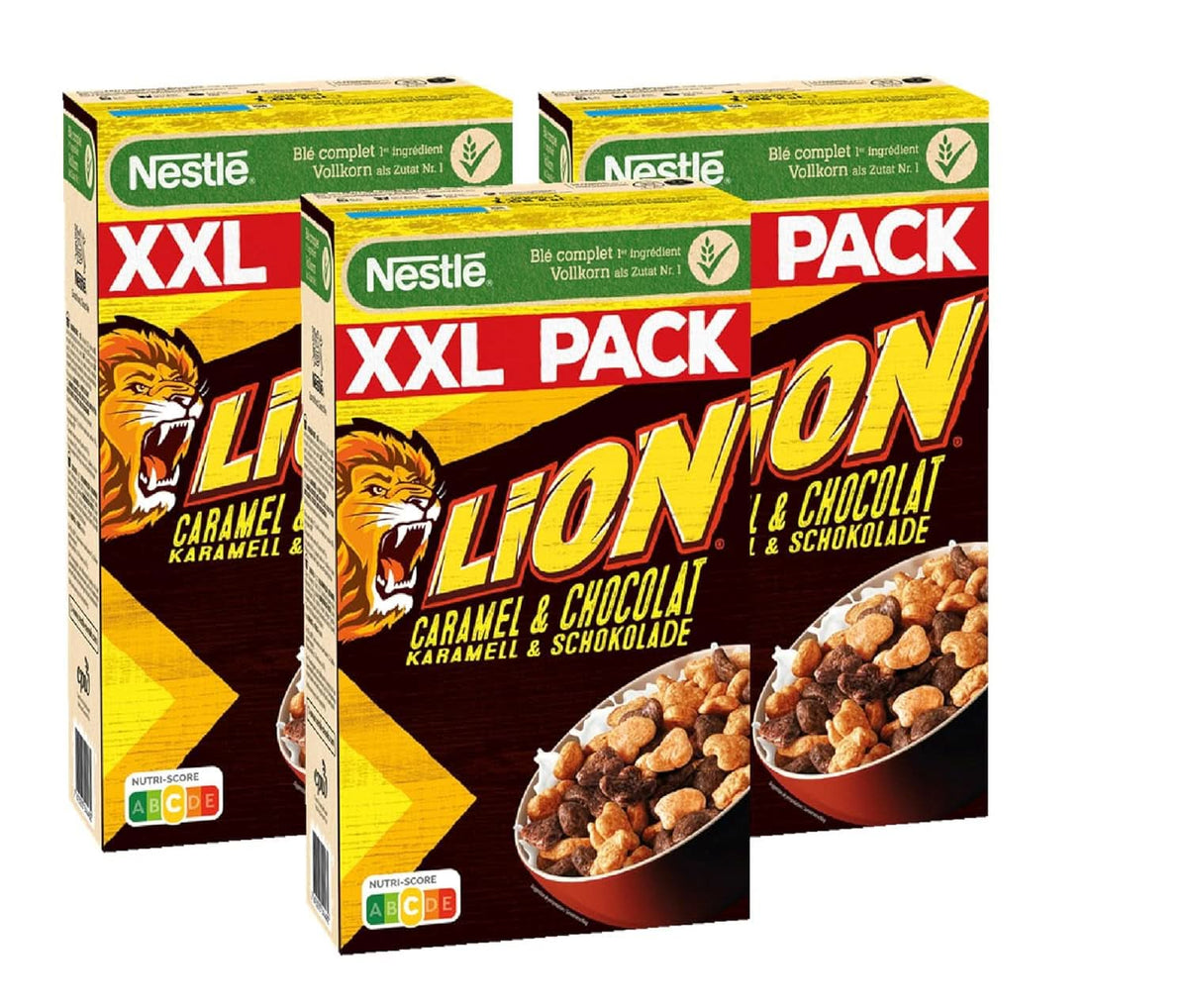 Płatki NESTLE LION, Płatki czekoladowe z karmelem i mąką pełnoziarnistą 41%, zestaw 3 x 1 Kg Cereal Naty Shop