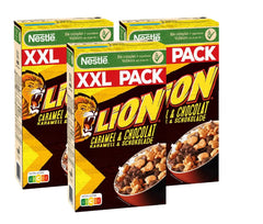 Płatki NESTLE LION, Płatki czekoladowe z karmelem i mąką pełnoziarnistą 41%, zestaw 3 x 1 Kg Cereal Naty Shop