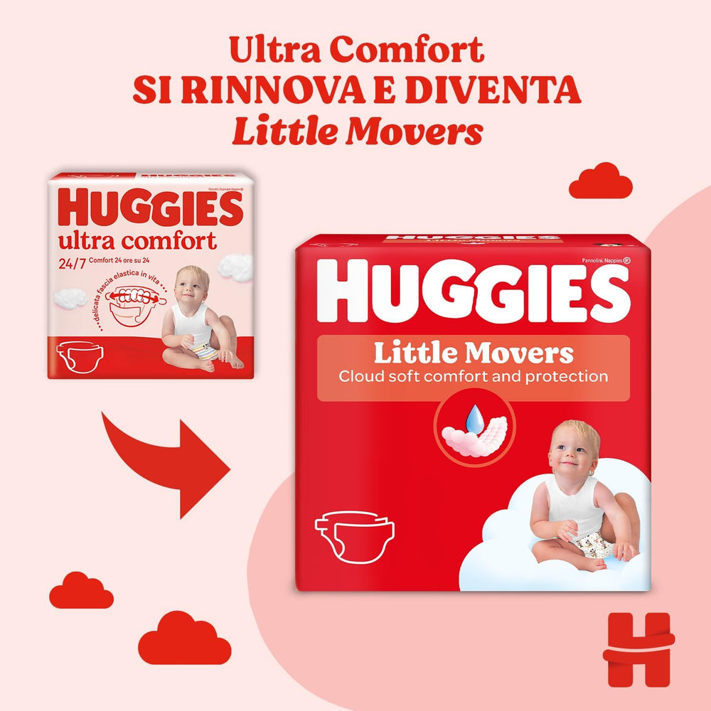 Pieluszki Huggies Ultra Comfort/Little Movers, rozmiar 3 (4-9 kg), wzór Disneya, chłonne, pełna ochrona, 126 sztuk