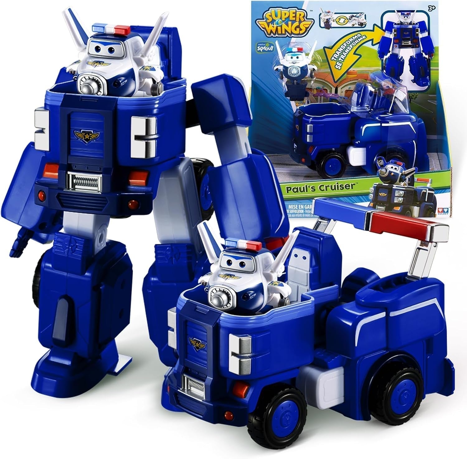 SUPER WINGS - VEHICUL ROBOT CONVERTIBIL "PAUL'S CRUISER" 18 Cm + 1 FIGURĂ 5 Cm - Mașină și avion de jucărie Transform-A-Bots din serialul animat - Jucării pentru copii peste 3 ani Action figures Naty Shop Paul's Cruiser