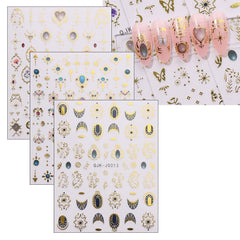 JMEOWIO Nagelsticker Herz Mond Stern 9 Blatt Nail Art Sticker Selbstklebend Nagelaufkleber Bunt Dekoration Nageldesign Zubehör