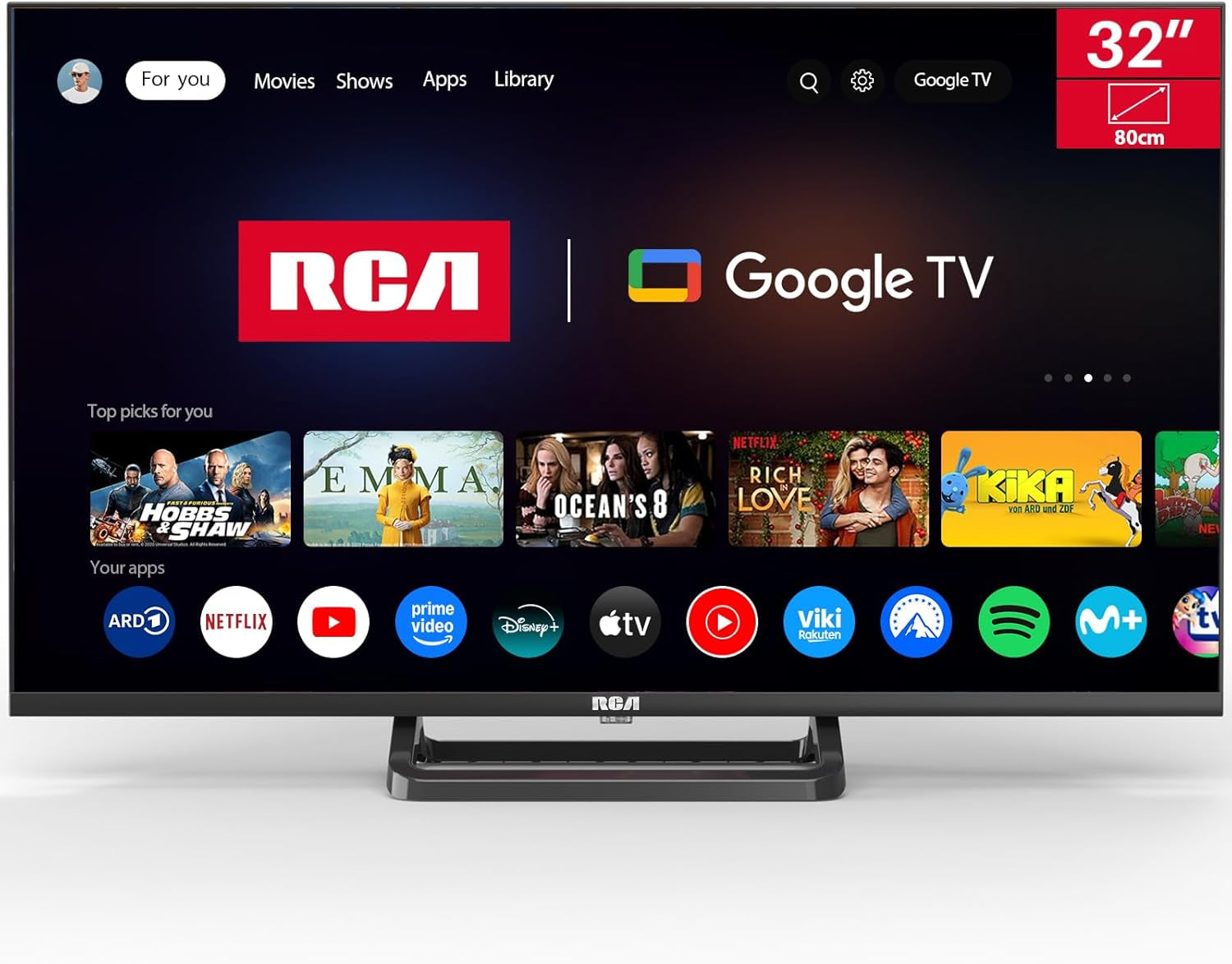 Televizor inteligent RCA VRS32HQ1, televizor LED HD de 32 inch (80 cm), cu WLAN, tuner triplu (DVB-T/T2, DVB-C, DVB-S/S2), App Store, HDMI, USB, CI/CI+, Netflix, YouTube și multe altele [RVSmart 2024]