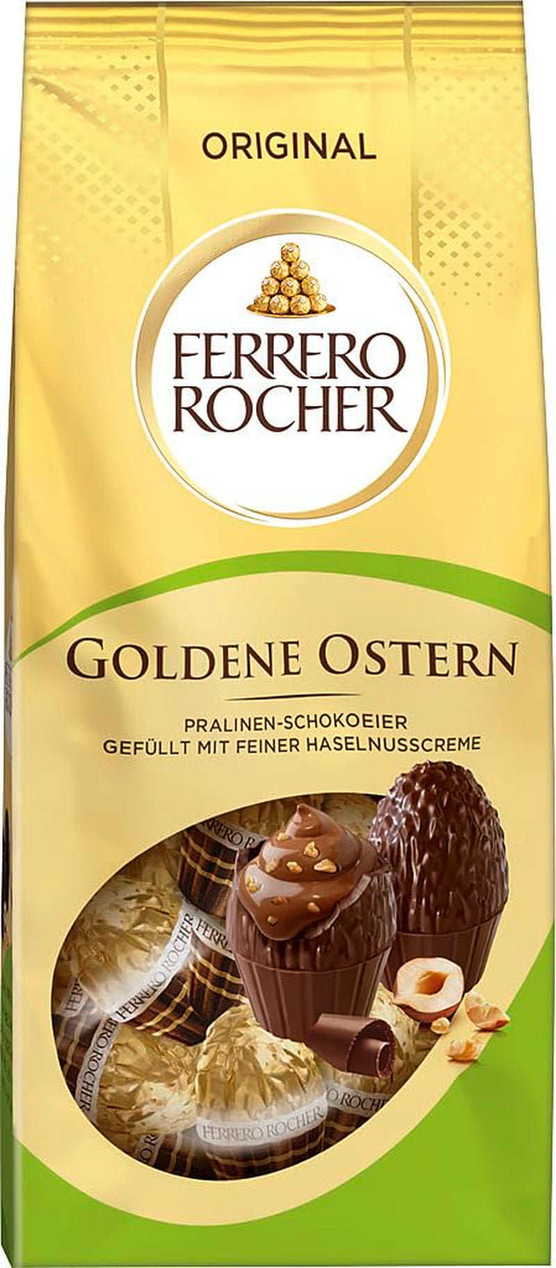 Ferrero Rocher Czekoladowe Jajka 90g – Czekolada Mleczna z Kawałkami Orzechów Laskowych i Delikatnym Kremem Kakaowym z Orzechami Laskowymi – Pisanki do Wielkanocnych Gniazd – Prezent Wielkanocny – Czekolada Wielkanocna, Słodycze Wielkanocne