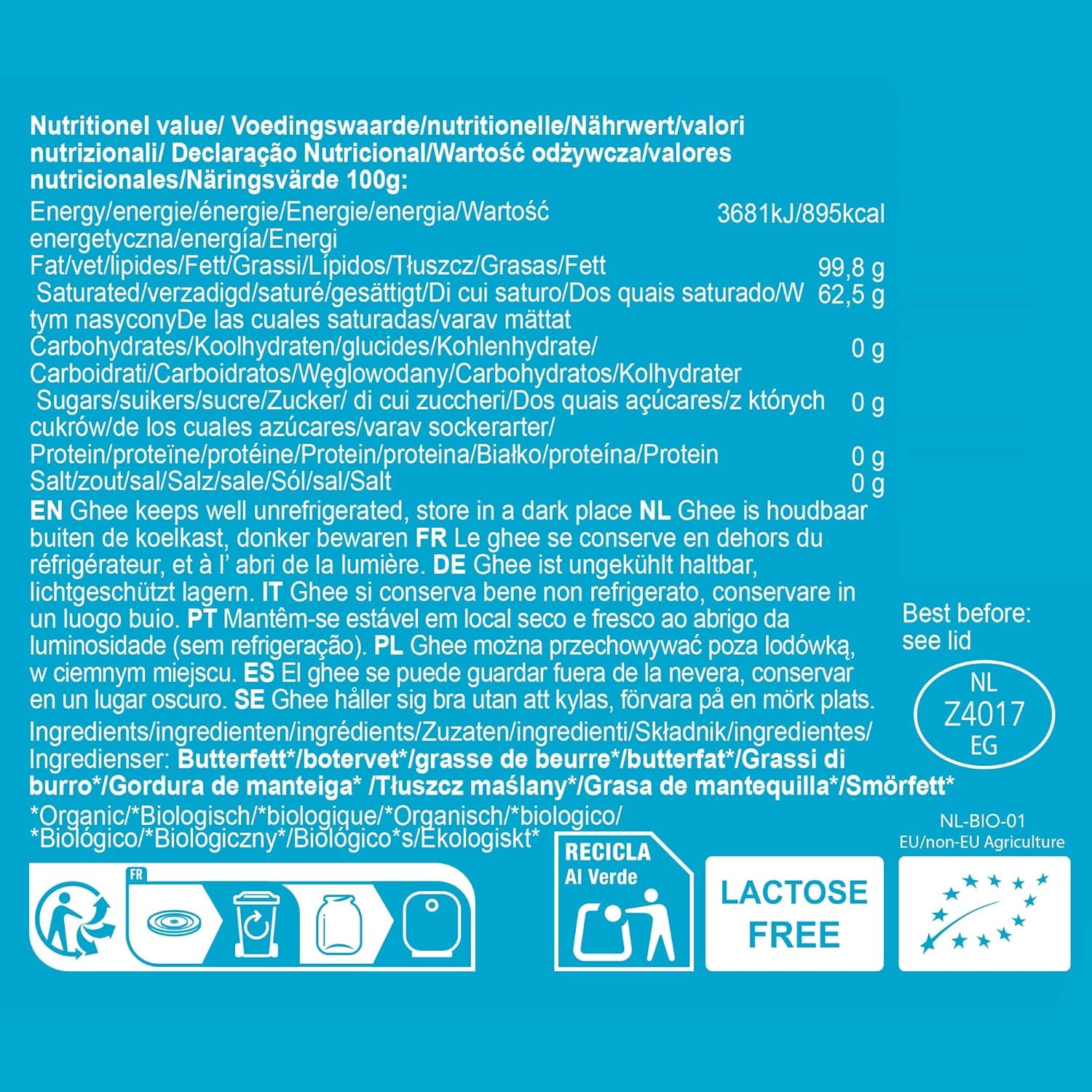 Ghee Easy 850g Ghee Bio von Grasgefütterten Kühen - Masło Ghee ohne Zusatzstoffe - Zertifiziert Organisch & Biologisch - Hochreines Ayurveda Ghee ohne Laktoza i Gluten - 100% Europäisch