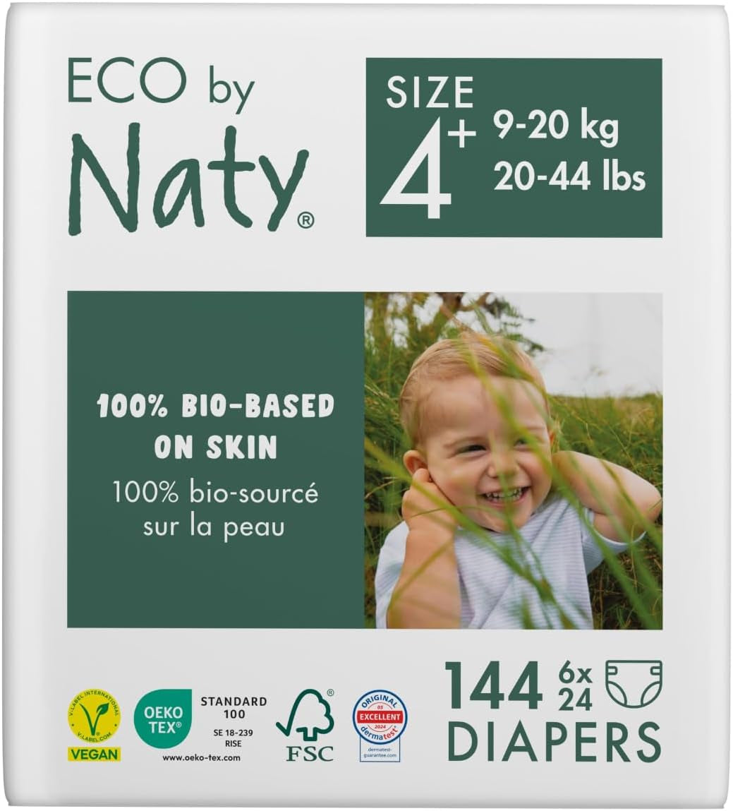 Eco Pieluchy Eco by Naty Baby Eco Diapers - pieluszki organiczne premium, ekologiczne, wykonane z materiałów pochodzenia roślinnego, idealne dla wrażliwej skóry dziecka (rozmiar 5 - 80 sztuk)
