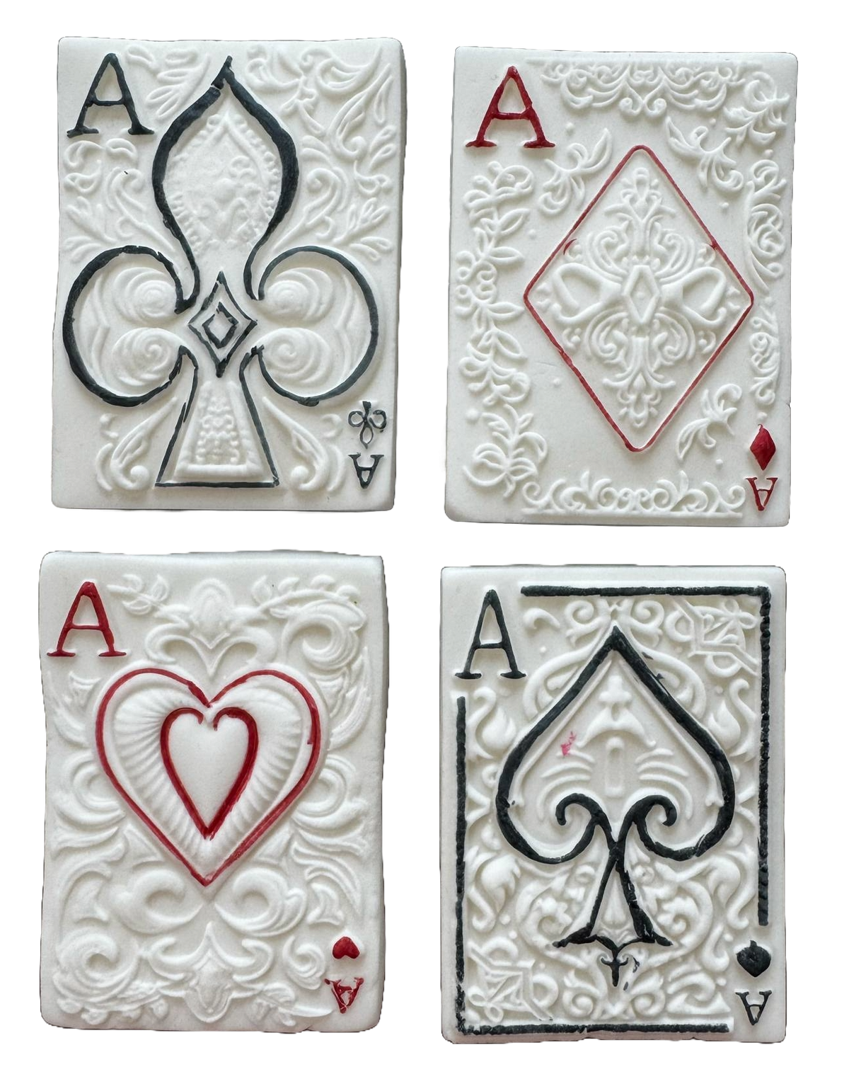 Set 4 decoratiuni comestibile din pasta de zahar, Carti de joc Decoratiuni din Pasta de Zahar Nati Shop