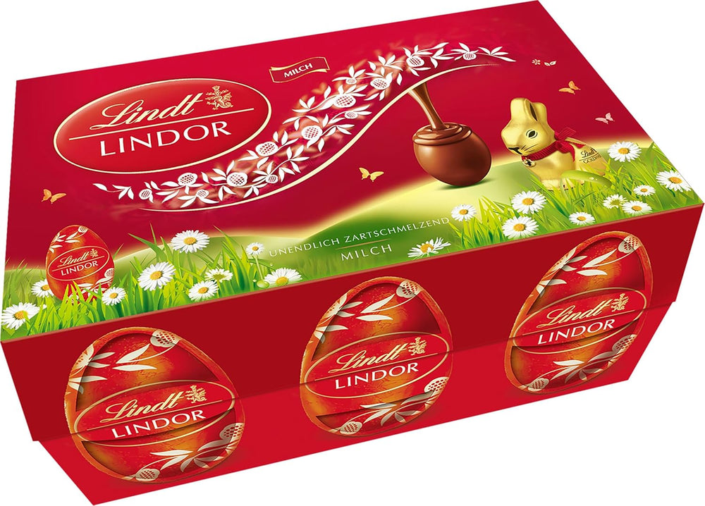 Mieszanka Wielkanocna Lindt Czekolada LINDOR | Pudełko 144g | Rozpływające się w ustach jajka LINDOR w trzech wariantach: Czekolada mleczna, Czekolada gorzka, Orzech laskowy | Czekolada Wielkanocna | Prezent czekoladowy | 1 opakowanie