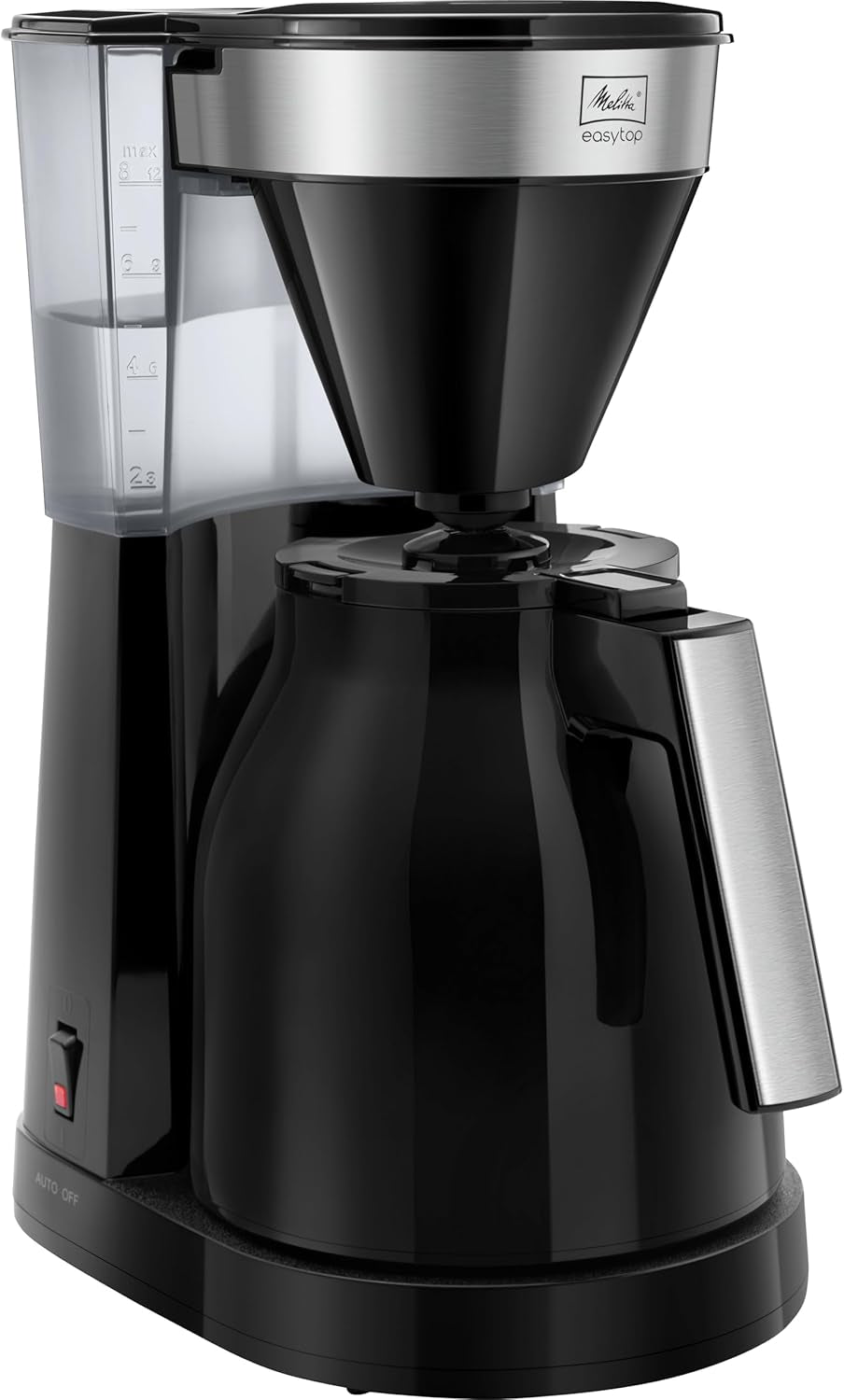 Melitta Easy Top – Espressor cu filtru și carafă din sticlă, pentru până la 10 cești de cafea, din oțel negru/inox