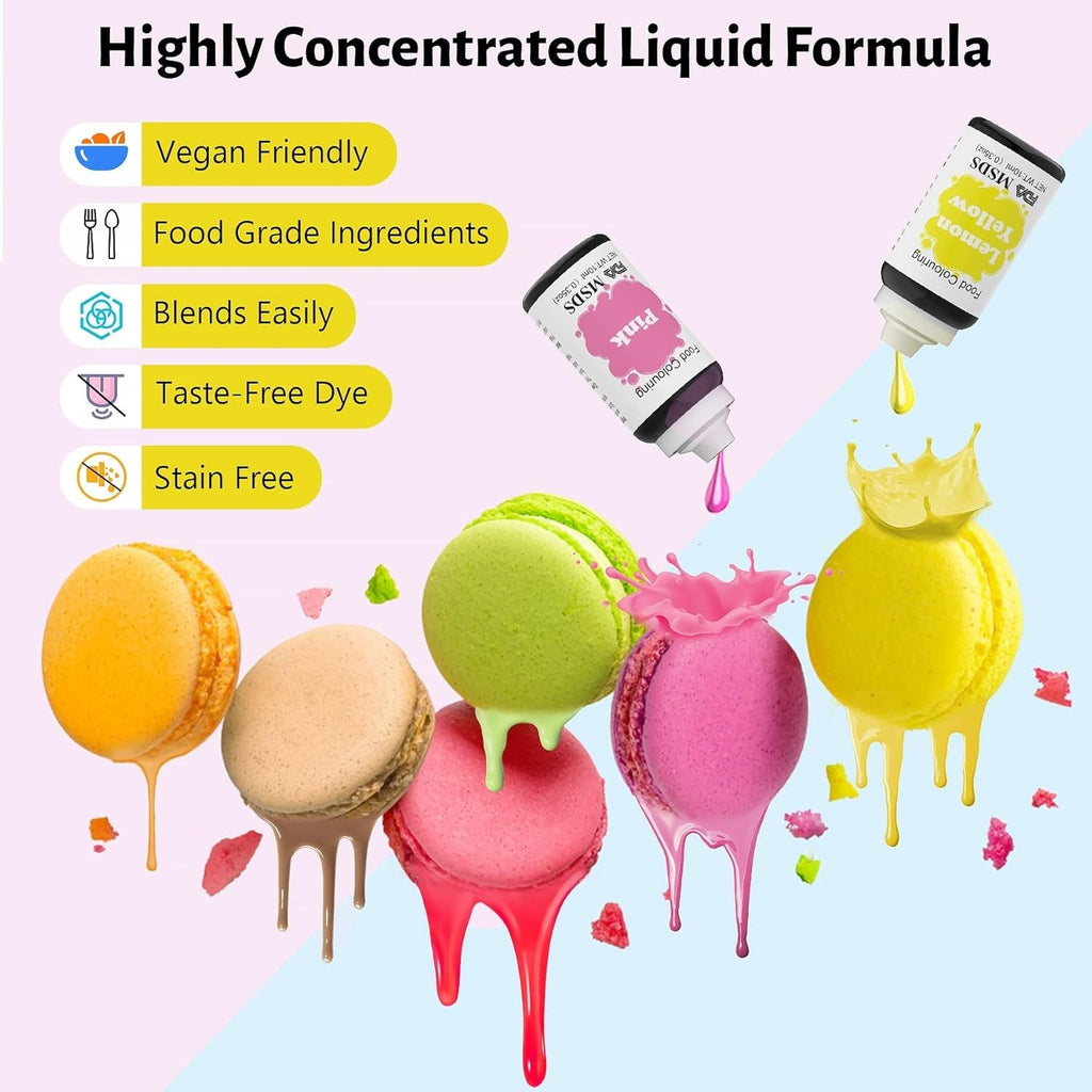Colorant alimentar 9 x 10 ml, coloranți alimentari lichizi - set de coloranți alimentari pentru decorarea torturilor, macaroane, gogoși, fudge, glazură, săpunuri DIY, înghețată, colorant pentru săpun, colorant pentru pistol de pulverizare