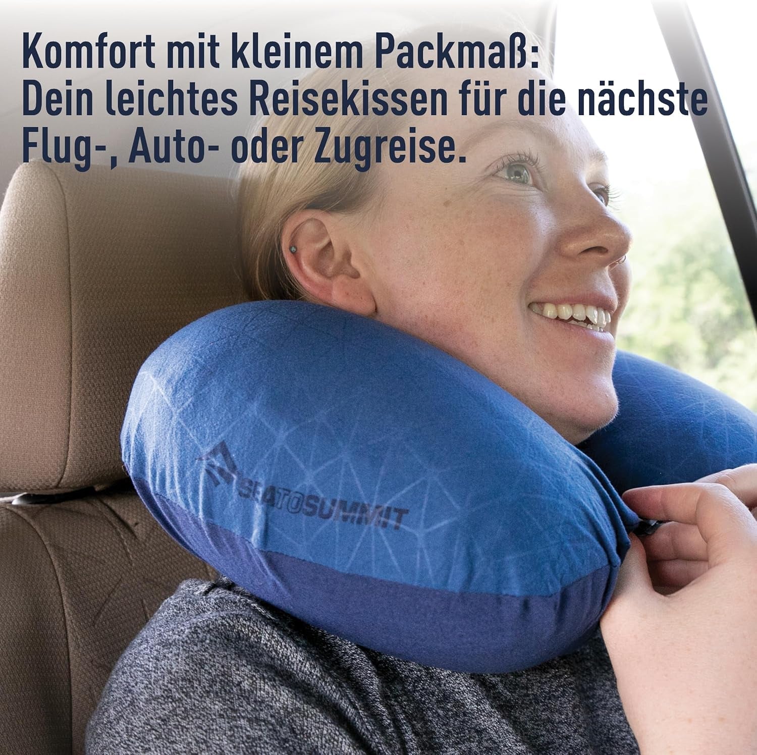 Sea to Summit - Pernă de susținere lombară Aeros Premium - Pernă de susținere gonflabilă - Alinare spate - Material poliester 50D - Geantă de călătorie compactă - Serviciu, călătorii și excursii cu mașina - Albastru marin - 93 g