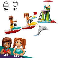 Wieża obserwacyjna ratownika LEGO Friends z nartami wodnymi, zabawka dla dzieci, pomysł na prezent dla dziewcząt i chłopców od 5 lat z 2 figurkami i delfinem, zabawka na skuterze wodnym 42623 Zestawy do budowania Besuche den LEGO-Store