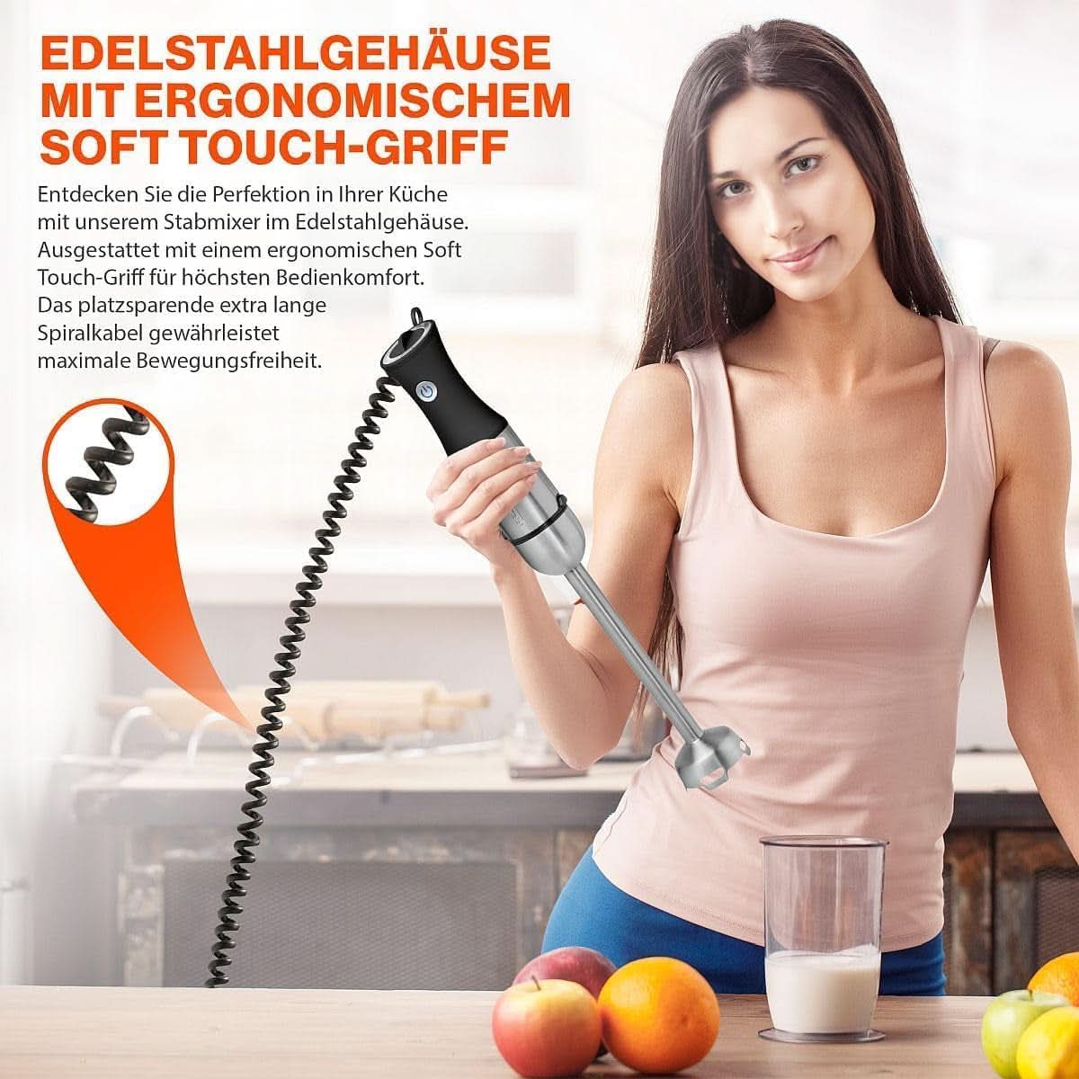 Proficook® 2In1 Mikser stojący i Schneebesen | Stabmixer 1000 Watt Für Mixen, Zerkleinern & Pürieren | Urządzenie do robienia smoothie M. Langem Mixstab | Pürierstab M. Edelstahlgehäuse & Soft Touch-Griff | PC-SMS 1220 Sklep Naty dla matki i dziecka