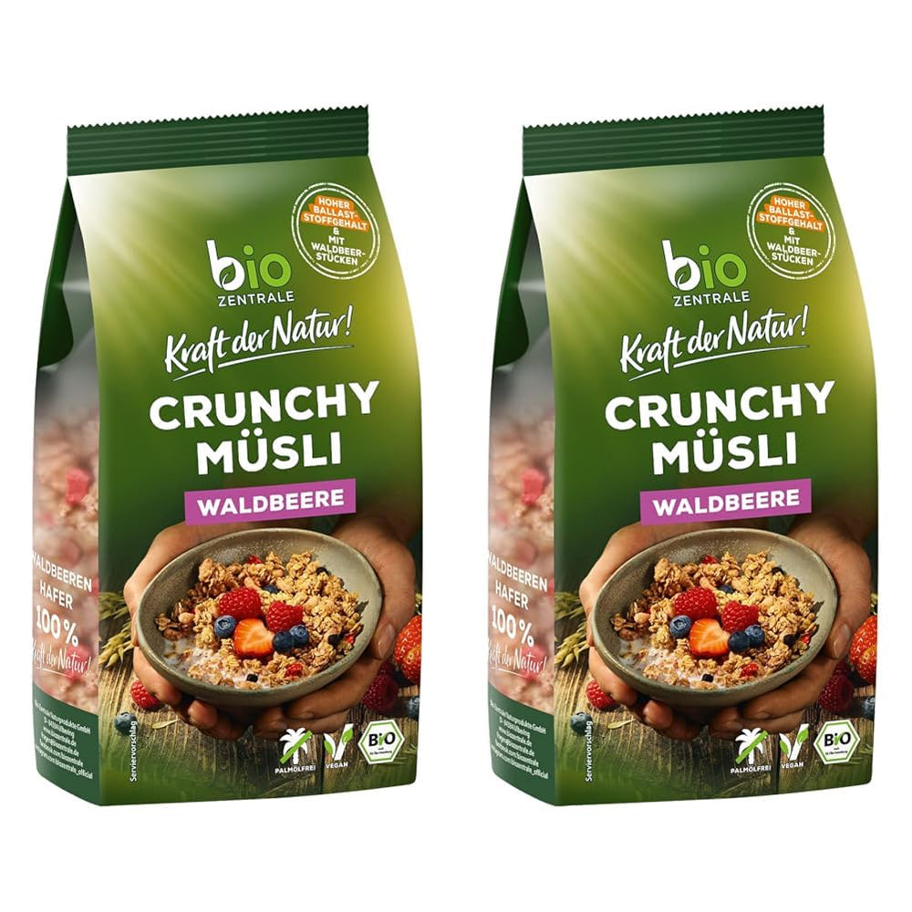 Chrupiące musli z jagodami Biozentrale | 375 g organicznego musli | Idealny na śniadanie i filiżankę musli na wynos | Alternatywa dla batonów musli