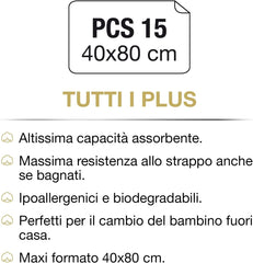 Podpaski higieniczne GOLD BABY, 15 szt., dziecięce, 100% bawełna hydrofilowa, 40 x 80 cm, hipoalergiczne i biodegradowalne, testowane dermatologicznie, wyprodukowane we Włoszech Chusteczki nawilżane dla niemowląt Naty Shop
