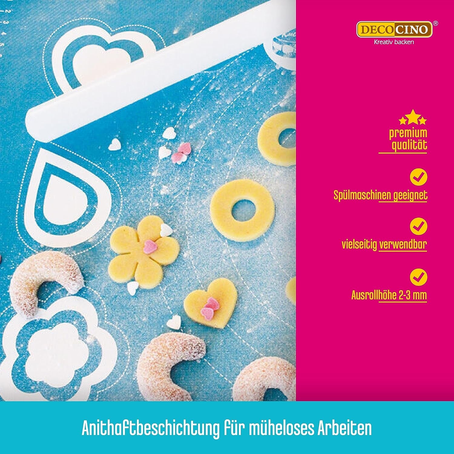 DECOCINO Ausrollstab – 3-częściowy, ok. Długość 23 cm – antihaftbeschichter als Teigrolle zum Ausrollen von Marzipan, Blütenpaste, Roll-Fondant